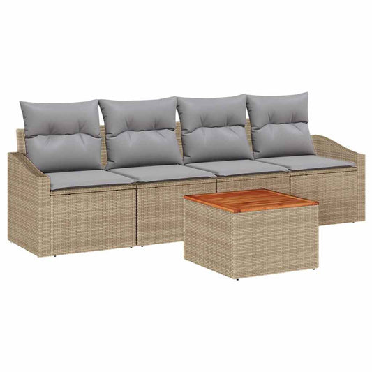 Garten-Sofa-Set mit Kissen 5 pcs Beige Poly Rattan