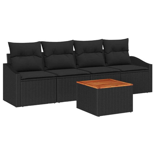 Garten-Sofa-Set mit Kissen 5 pcs Schwarz Poly Rattan