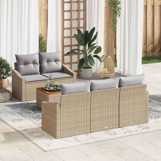 Garten-Sofa-Set mit Kissen 6 pcs Beige Poly Rattan