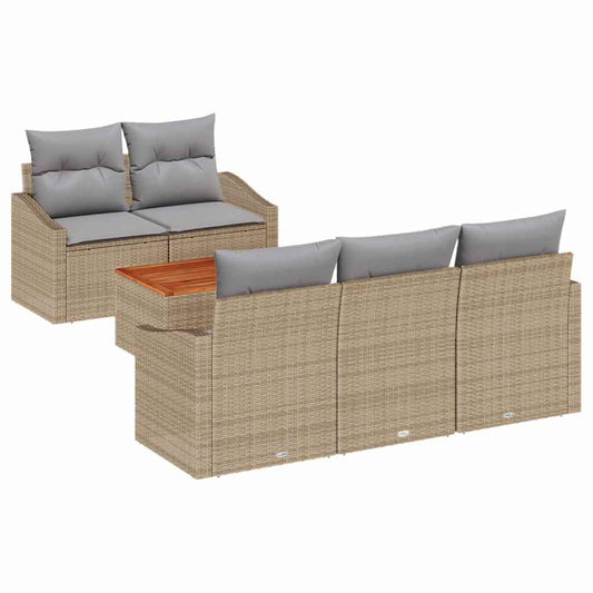 Garten-Sofa-Set mit Kissen 6 pcs Beige Poly Rattan