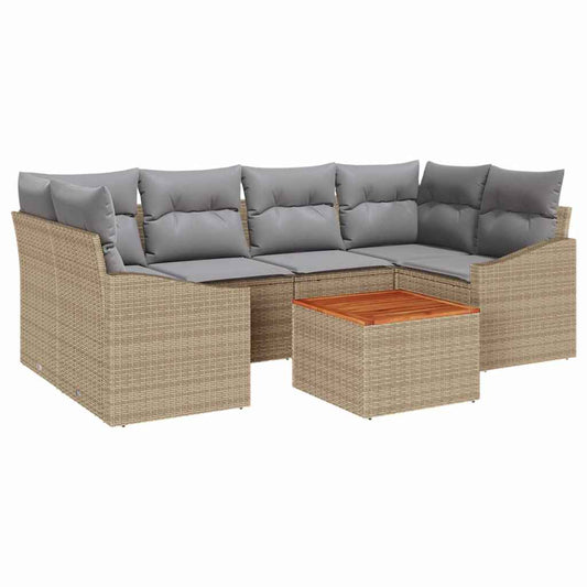 Garten-Sofa-Set mit Kissen 7 pcs Beige Poly Rattan