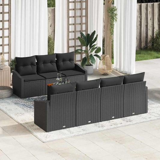 Garten-Sofa-Set mit Kissen 8 pcs Schwarz Poly Rattan