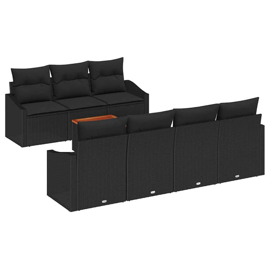 Garten-Sofa-Set mit Kissen 8 pcs Schwarz Poly Rattan
