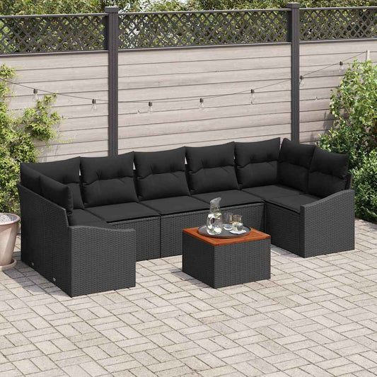 Garten-Sofa-Set mit Kissen 8 pcs Schwarz Poly Rattan
