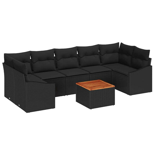Garten-Sofa-Set mit Kissen 8 pcs Schwarz Poly Rattan