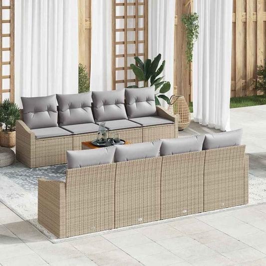Garten-Sofa-Set mit Kissen 9 pcs Beige Poly Rattan