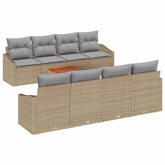 Garten-Sofa-Set mit Kissen 9 pcs Beige Poly Rattan