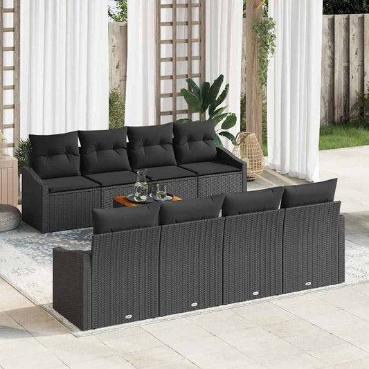 Garten-Sofa-Set mit Kissen 9 pcs Schwarz Poly Rattan