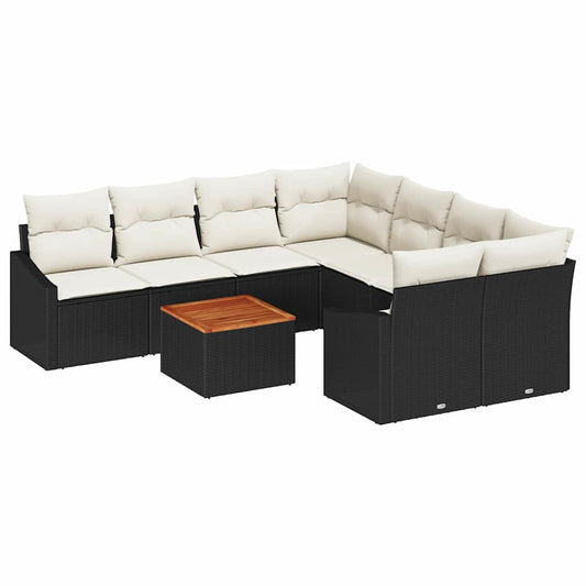 Garten-Sofa-Set mit Kissen 9 pcs Schwarz Poly Rattan