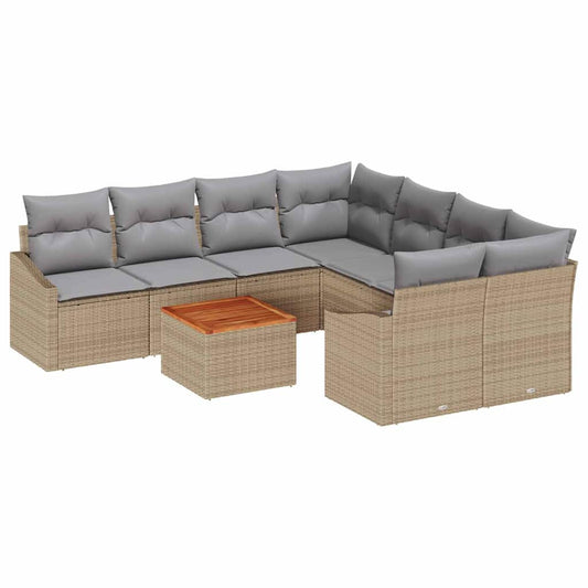 Garten-Sofa-Set mit Kissen 9 pcs Beige Poly Rattan