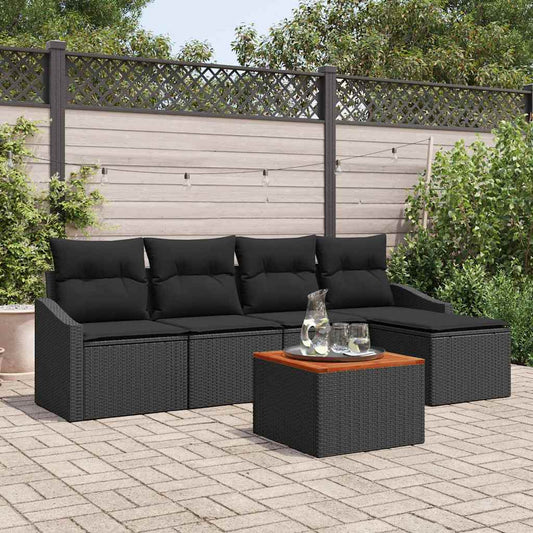 Garten-Sofa-Set mit Kissen 6 pcs Schwarz Poly Rattan