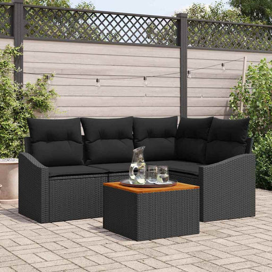 Garten-Sofa-Set mit Kissen 5 pcs Schwarz Poly Rattan
