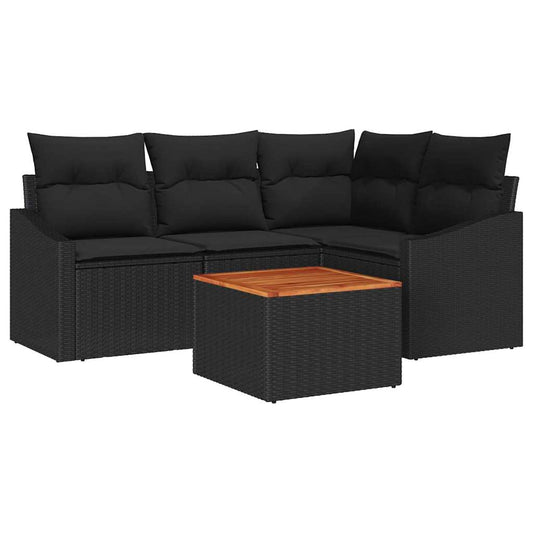 Garten-Sofa-Set mit Kissen 5 pcs Schwarz Poly Rattan