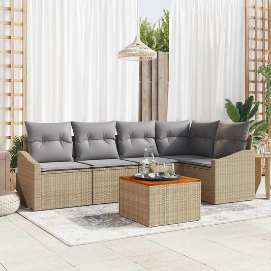 Garten-Sofa-Set mit Kissen 6 pcs Beige Poly Rattan