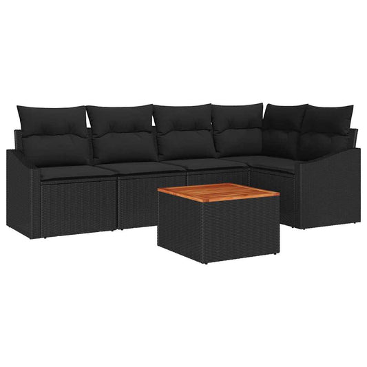 Garten-Sofa-Set mit Kissen 6 pcs Schwarz Poly Rattan
