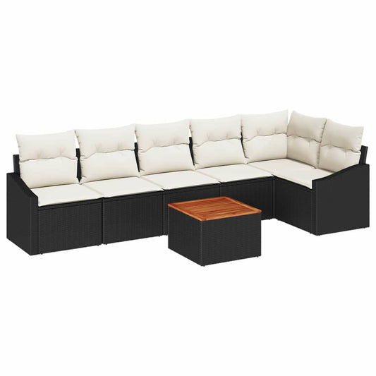 Garten-Sofa-Set mit Kissen 7 pcs Schwarz Poly Rattan