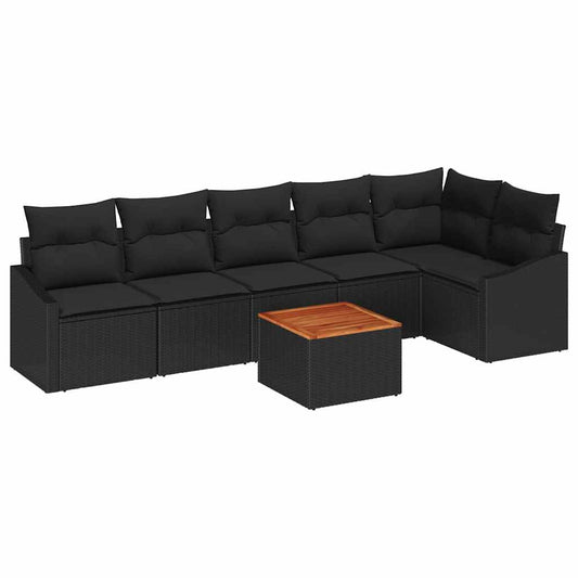 Garten-Sofa-Set mit Kissen 7 pcs Schwarz Poly Rattan