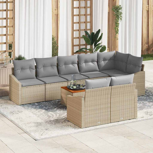 Garten-Sofa-Set mit Kissen 9 pcs Beige Poly Rattan