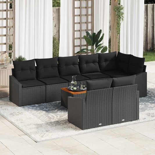 Garten-Sofa-Set mit Kissen 9 pcs Schwarz Poly Rattan