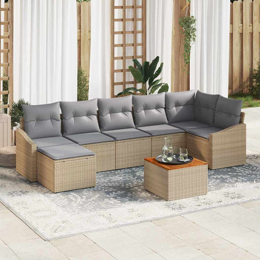 Garten-Sofa-Set mit Kissen 8 pcs Beige Poly Rattan