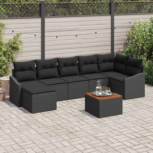 Garten-Sofa-Set mit Kissen 8 pcs Schwarz Poly Rattan