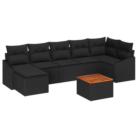 Garten-Sofa-Set mit Kissen 8 pcs Schwarz Poly Rattan