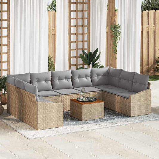 Garten-Sofa-Set mit Kissen 10 pcs Beige Poly Rattan
