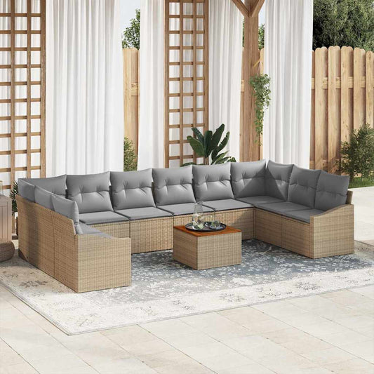 Garten-Sofa-Set mit Kissen 11 pcs Beige Poly Rattan