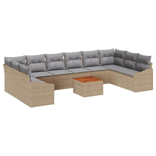 Garten-Sofa-Set mit Kissen 11 pcs Beige Poly Rattan