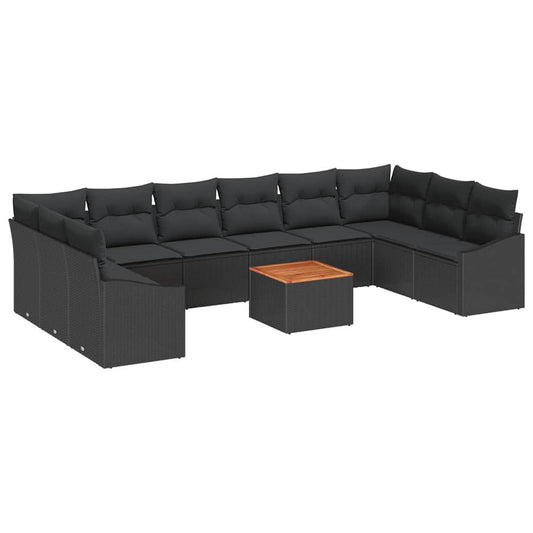 Garten-Sofa-Set mit Kissen 11 pcs Schwarz Poly Rattan