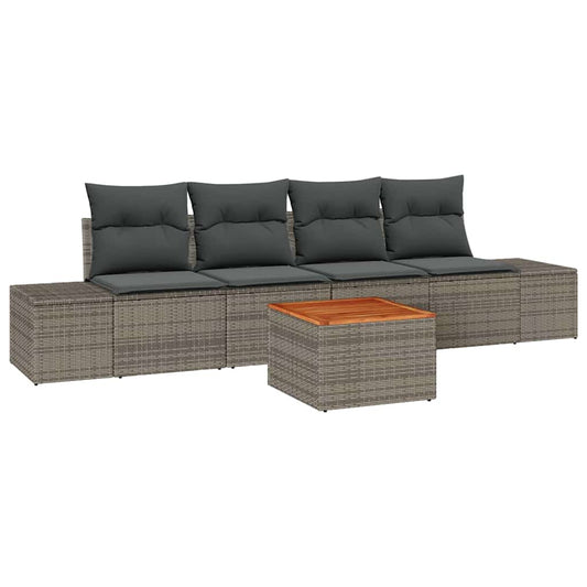Garten-Sofa-Set mit Kissen 5 pcs Grau Poly Rattan