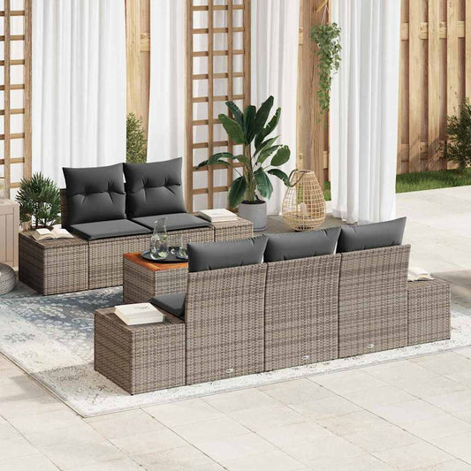 Garten-Sofa-Set mit Kissen 6 pcs Grau Poly Rattan