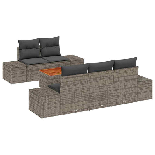Garten-Sofa-Set mit Kissen 6 pcs Grau Poly Rattan