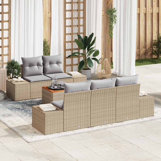 Garten-Sofa-Set mit Kissen 6 pcs Beige Poly Rattan