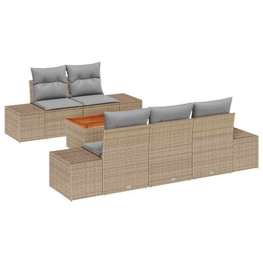 Garten-Sofa-Set mit Kissen 6 pcs Beige Poly Rattan