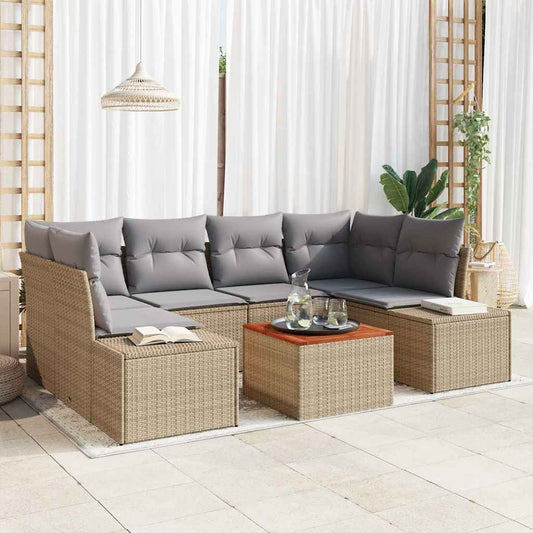 Garten-Sofa-Set mit Kissen 7 pcs Beige Poly Rattan