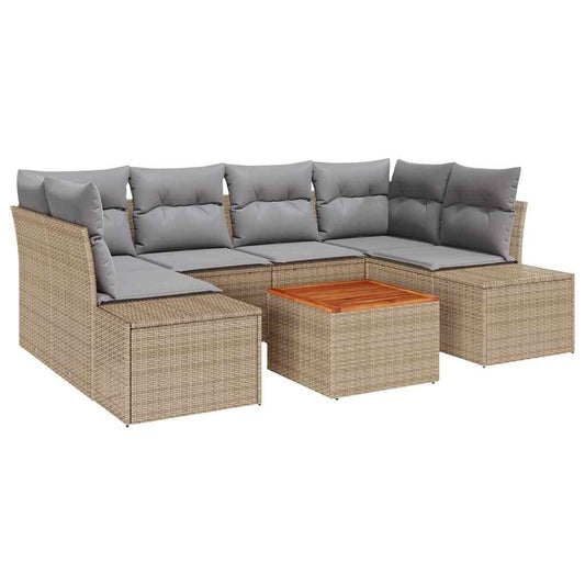 Garten-Sofa-Set mit Kissen 7 pcs Beige Poly Rattan