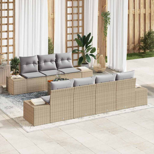 Garten-Sofa-Set mit Kissen 8 pcs Beige Poly Rattan