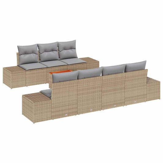 Garten-Sofa-Set mit Kissen 8 pcs Beige Poly Rattan