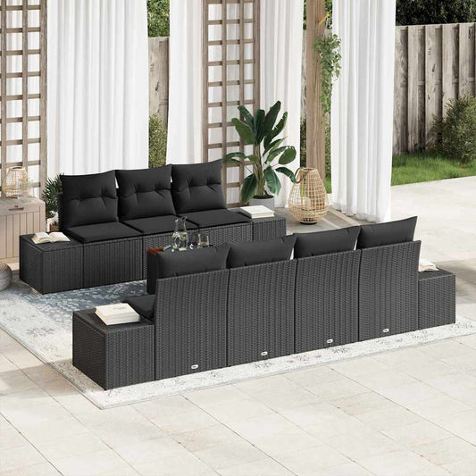Garten-Sofa-Set mit Kissen 8 pcs Schwarz Poly Rattan