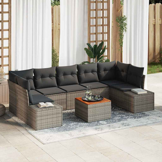 Garten-Sofa-Set mit Kissen 8 pcs Grau Poly Rattan