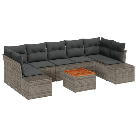 Garten-Sofa-Set mit Kissen 8 pcs Grau Poly Rattan