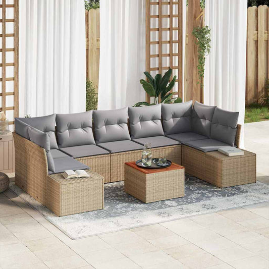 Garten-Sofa-Set mit Kissen 8 pcs Beige Poly Rattan