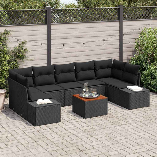 Garten-Sofa-Set mit Kissen 8 pcs Schwarz Poly Rattan