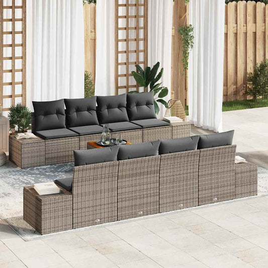 Garten-Sofa-Set mit Kissen 9 pcs Grau Poly Rattan