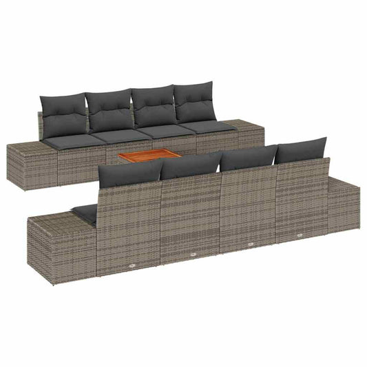 Garten-Sofa-Set mit Kissen 9 pcs Grau Poly Rattan