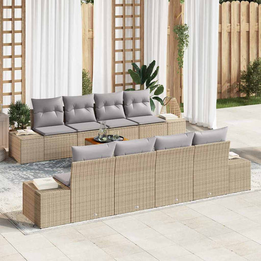 Garten-Sofa-Set mit Kissen 9 pcs Beige Poly Rattan