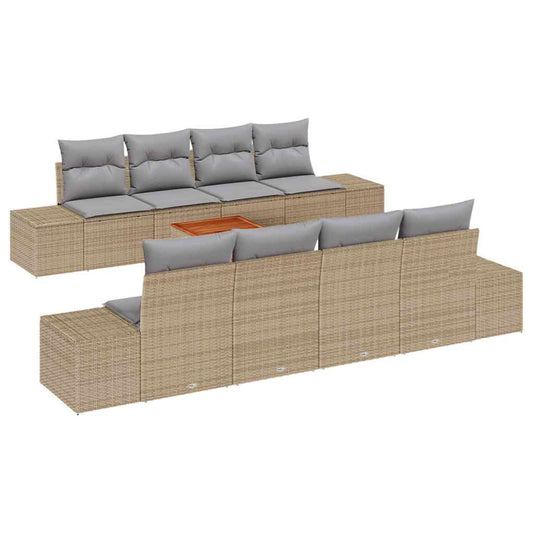 Garten-Sofa-Set mit Kissen 9 pcs Beige Poly Rattan