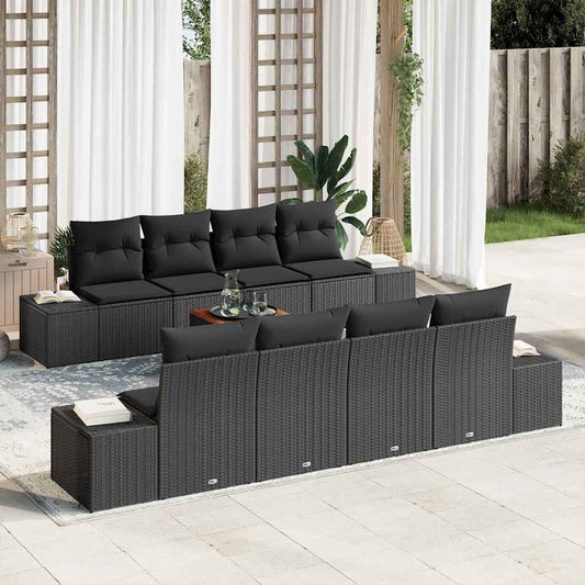 Garten-Sofa-Set mit Kissen 9 pcs Schwarz Poly Rattan
