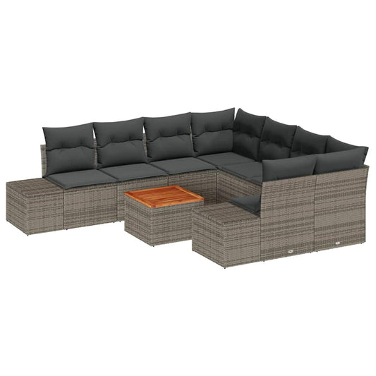 Garten-Sofa-Set mit Kissen 9 pcs Grau Poly Rattan